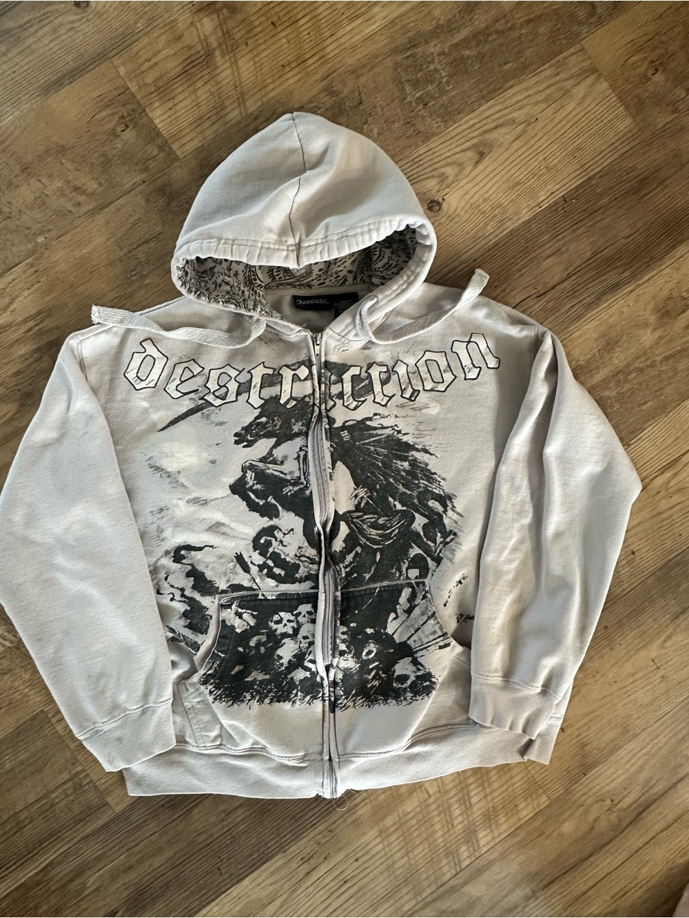 Apostasy Gray 'Destruction' Graphic Y2K Zip-Up Hoodie